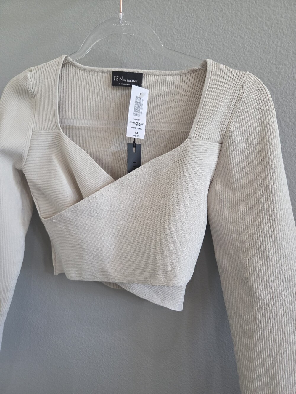 NWT Aritzia Sculpt Knit Ribbed Wrap-Style Long Sleeve Top